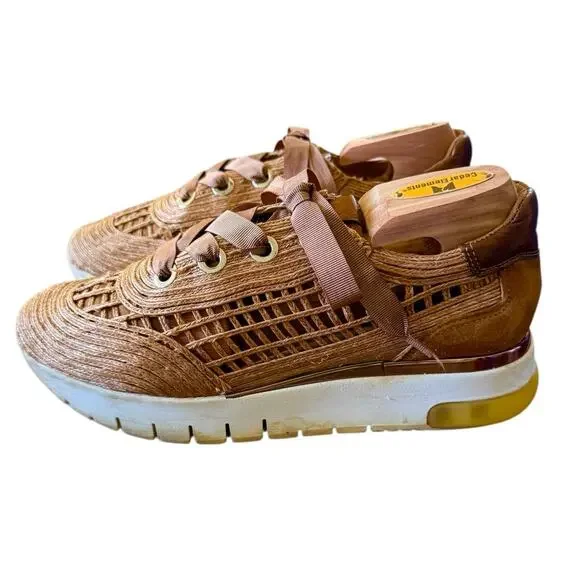 Softwaves Kaki Sneakers Platform Woven Raffia Rose Gold Womens 8 - Picture 5 of 8